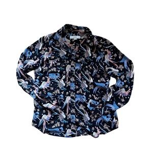 LOFT Peacock Novelty Print Button Down Shirt Long Sleeve Career Top Size‎ S